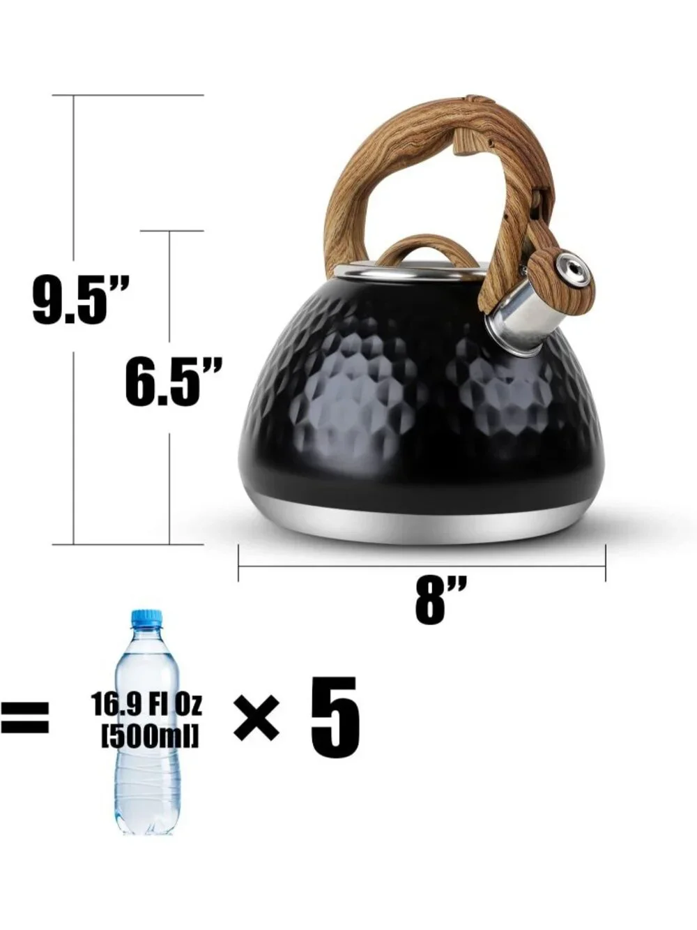 Black Kitchen Whistling Tea Kettle 2.7QT Stainless Steel Diamond Design Stovetop